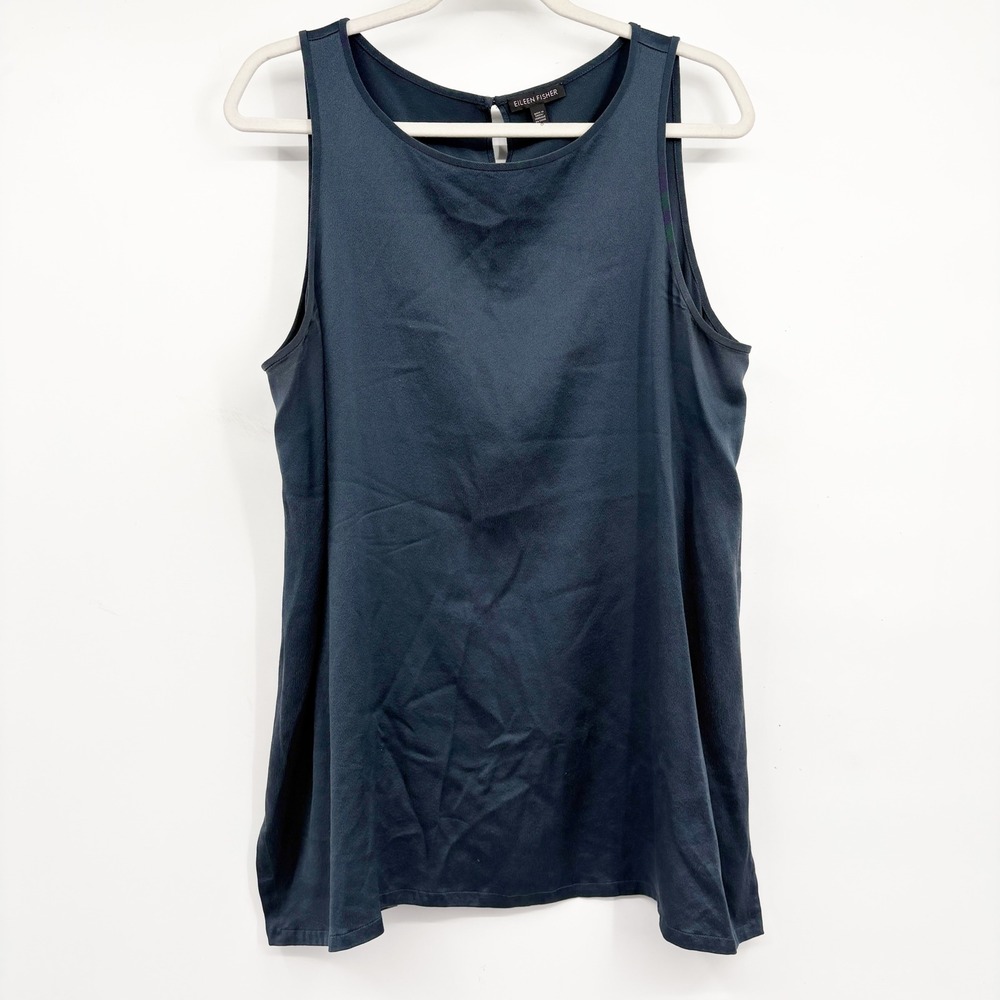 Eileen Fisher Womens 100% Silk Blue Minimalist Quiet Luxury Tank Top Size L
